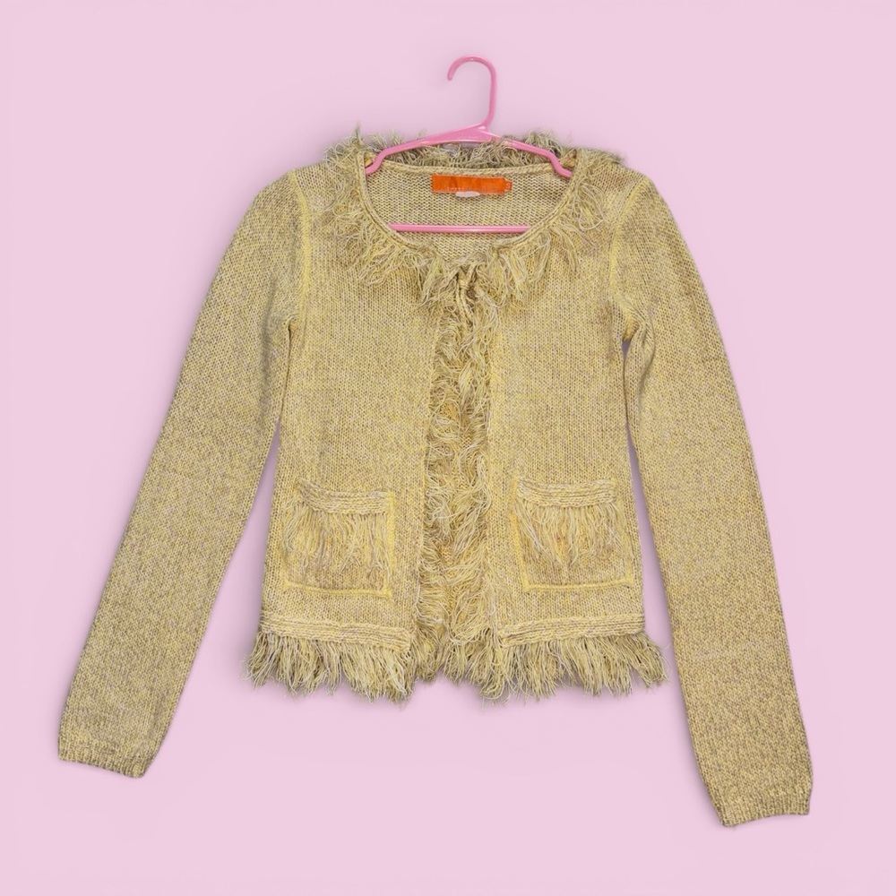 Fringed Knit Cardigan in Beige
